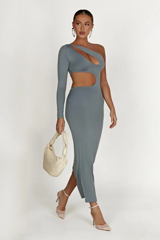Meshki Basic Dresses Joyce Recycled Nylon Cut Out Maxi Dress 8211 Light Charcoal Light Charcoal 8211 Women