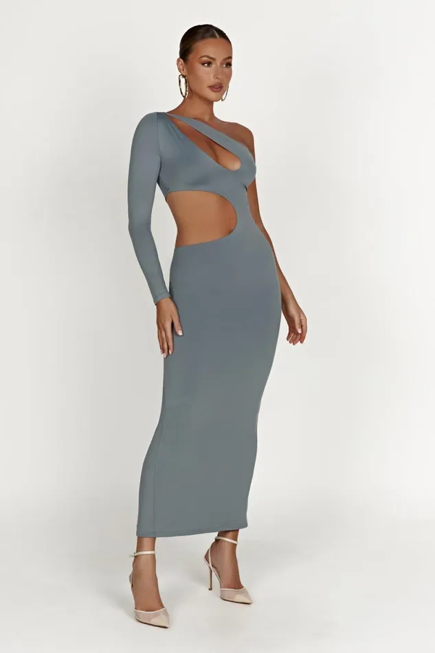 Meshki Basic Dresses Joyce Recycled Nylon Cut Out Maxi Dress 8211 Light Charcoal Light Charcoal 8211 Women