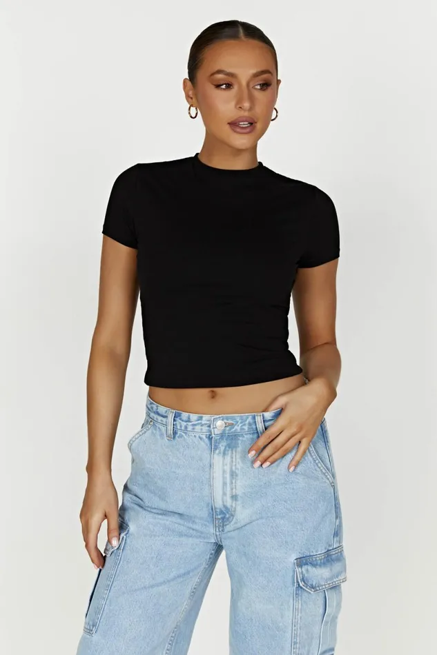 Meshki Basic Tops Jeanie Longline TShirt 8211 Black Black 8211 Women
