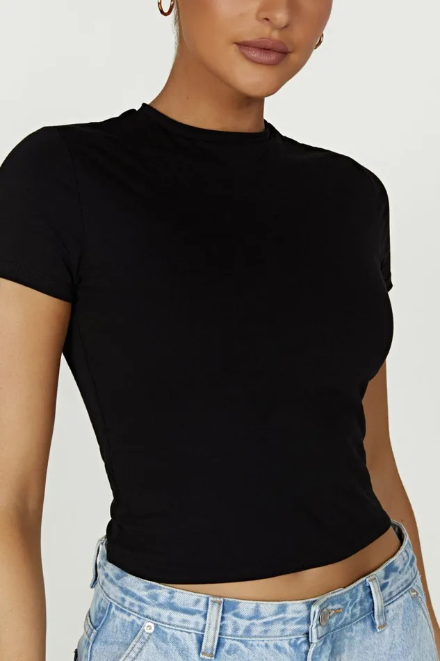 Meshki Basic Tops Jeanie Longline TShirt 8211 Black Black 8211 Women