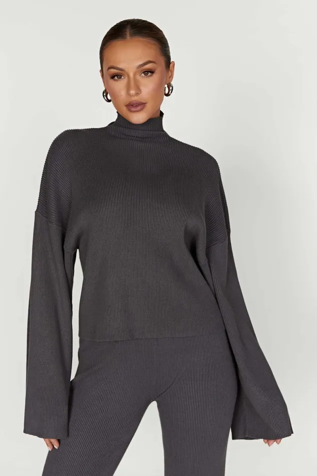 Meshki Basic Tops Winona Turtleneck Knit Top 8211 Charcoal Charcoal 8211 Women