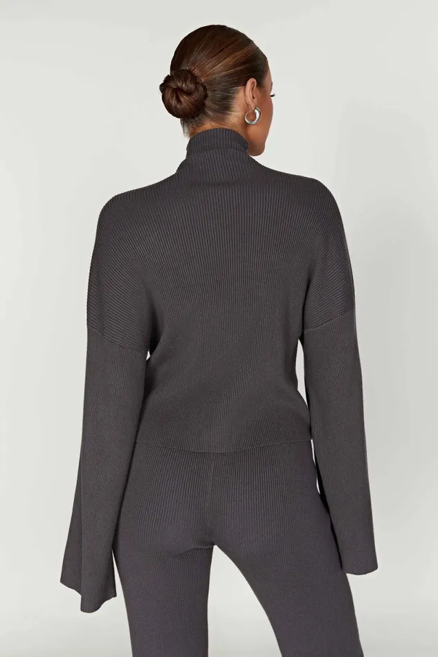 Meshki Basic Tops Winona Turtleneck Knit Top 8211 Charcoal Charcoal 8211 Women