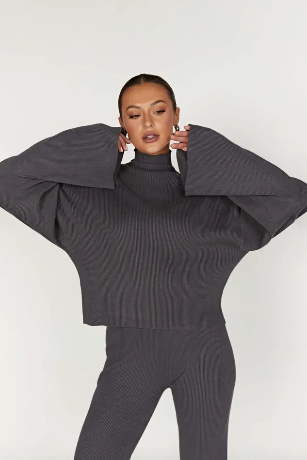 Meshki Basic Tops Winona Turtleneck Knit Top 8211 Charcoal Charcoal 8211 Women