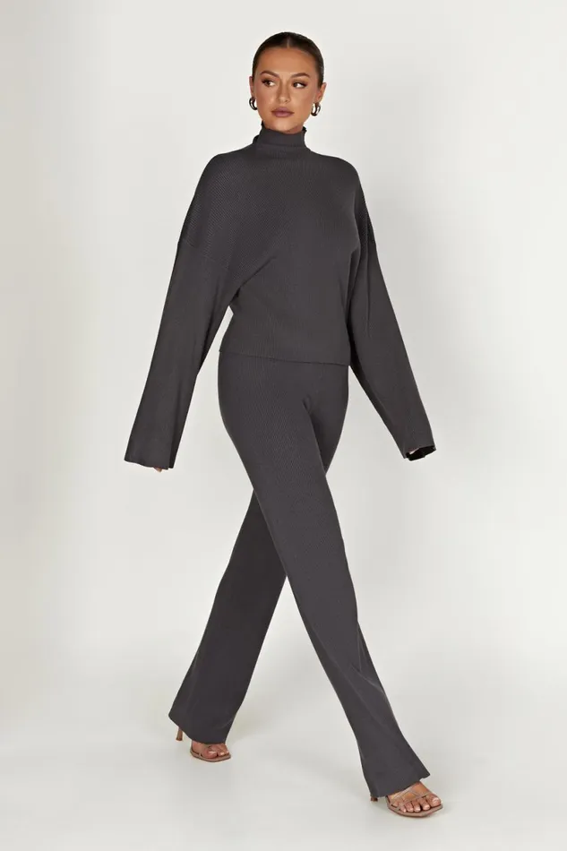 Meshki Basic Tops Winona Turtleneck Knit Top 8211 Charcoal Charcoal 8211 Women