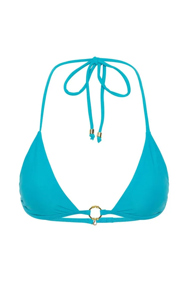 Meshki Bikini Tops Dove Recycled Nylon Triangle Bikini Top With Diamante Trim 8211 Turquoise Turquoise 8211 Women