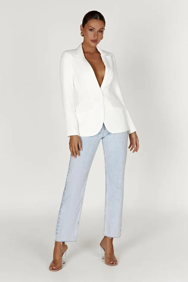 Meshki Blazers Helda Fitted Cinched Waist Blazer 8211 White White 8211 Women
