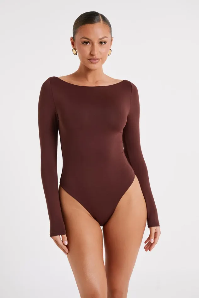 Meshki Bodysuits Cate Boatneck Long Sleeve Bodysuit 8211 Chocolate Chocolate 8211 Women