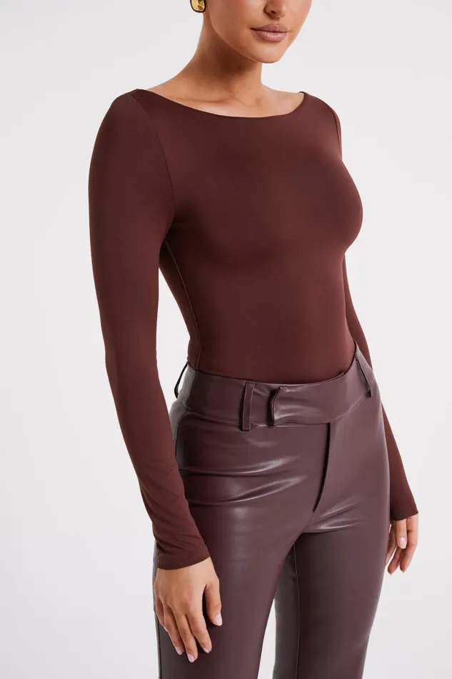Meshki Bodysuits Cate Boatneck Long Sleeve Bodysuit 8211 Chocolate Chocolate 8211 Women
