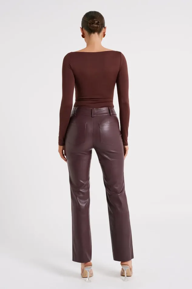 Meshki Bodysuits Cate Boatneck Long Sleeve Bodysuit 8211 Chocolate Chocolate 8211 Women