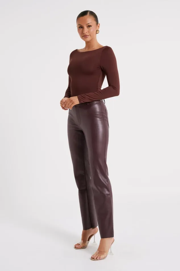 Meshki Bodysuits Cate Boatneck Long Sleeve Bodysuit 8211 Chocolate Chocolate 8211 Women
