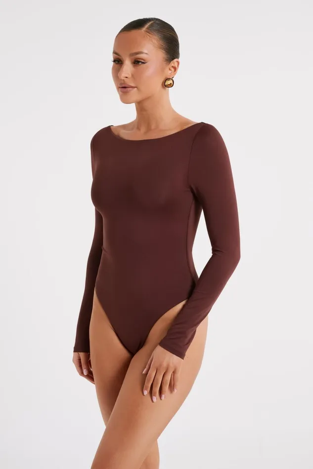 Meshki Bodysuits Cate Boatneck Long Sleeve Bodysuit 8211 Chocolate Chocolate 8211 Women
