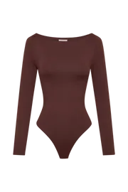Meshki Bodysuits Cate Boatneck Long Sleeve Bodysuit 8211 Chocolate Chocolate 8211 Women
