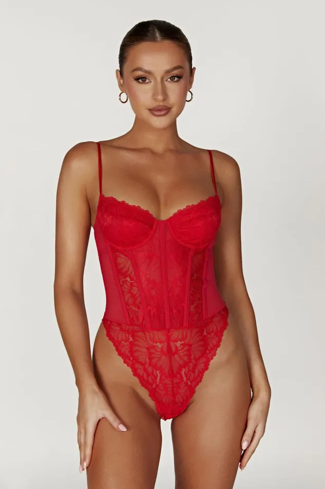 Meshki Bodysuits Daisy Lace Mesh Bodysuit 8211 Red Red 8211 Women