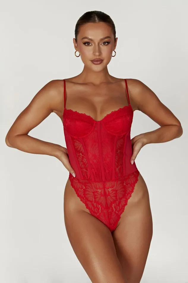 Meshki Bodysuits Daisy Lace Mesh Bodysuit 8211 Red Red 8211 Women