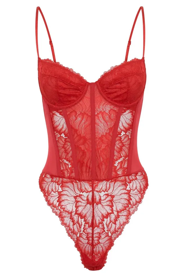 Meshki Bodysuits Daisy Lace Mesh Bodysuit 8211 Red Red 8211 Women