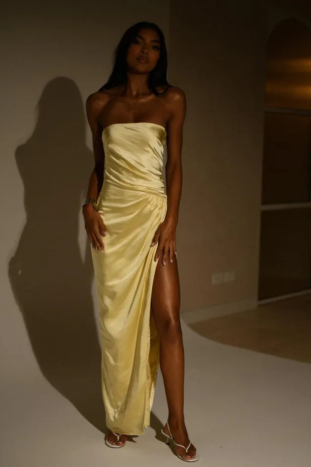 Meshki Bridal Shower Aminah Draped Strapless Maxi Dress 8211 Butter Butter 8211 Women
