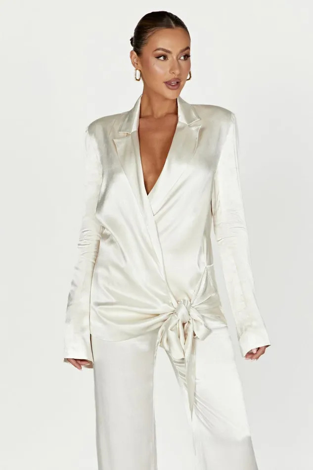 Meshki Brides Aspyn Satin Blazer Jacket 8211 Ivory Ivory 8211 Women