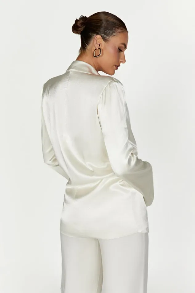 Meshki Brides Aspyn Satin Blazer Jacket 8211 Ivory Ivory 8211 Women