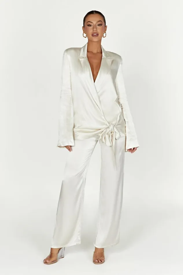 Meshki Brides Aspyn Satin Blazer Jacket 8211 Ivory Ivory 8211 Women