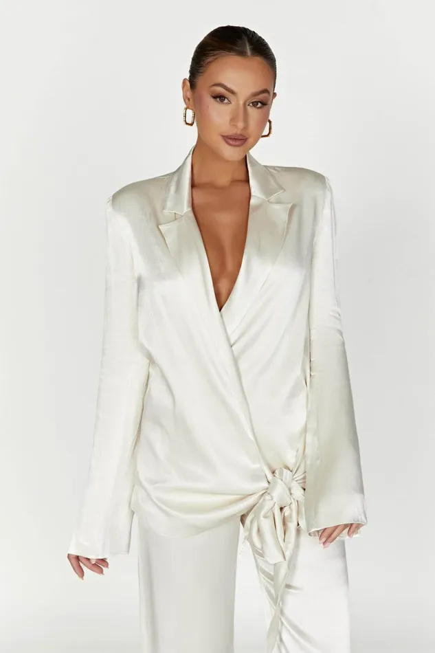 Meshki Brides Aspyn Satin Blazer Jacket 8211 Ivory Ivory 8211 Women