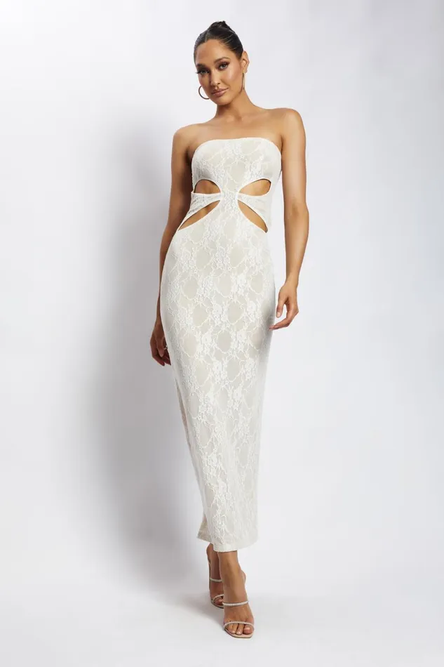 Meshki Brides Krista Cut Out Bandeau Maxi Dress 8211 Nude Nude 8211 Women