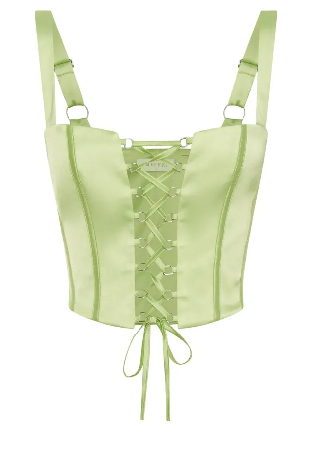 Meshki Corsets Scarlet Satin Corset Top 8211 Pistachio Green Pistachiogreen 8211 Women