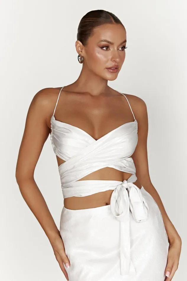 Meshki Crop Tops Georgie Wrap Over Tie Top 8211 Pearl Pearl 8211 Women