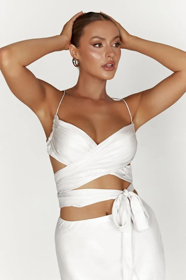 Meshki Crop Tops Georgie Wrap Over Tie Top 8211 Pearl Pearl 8211 Women