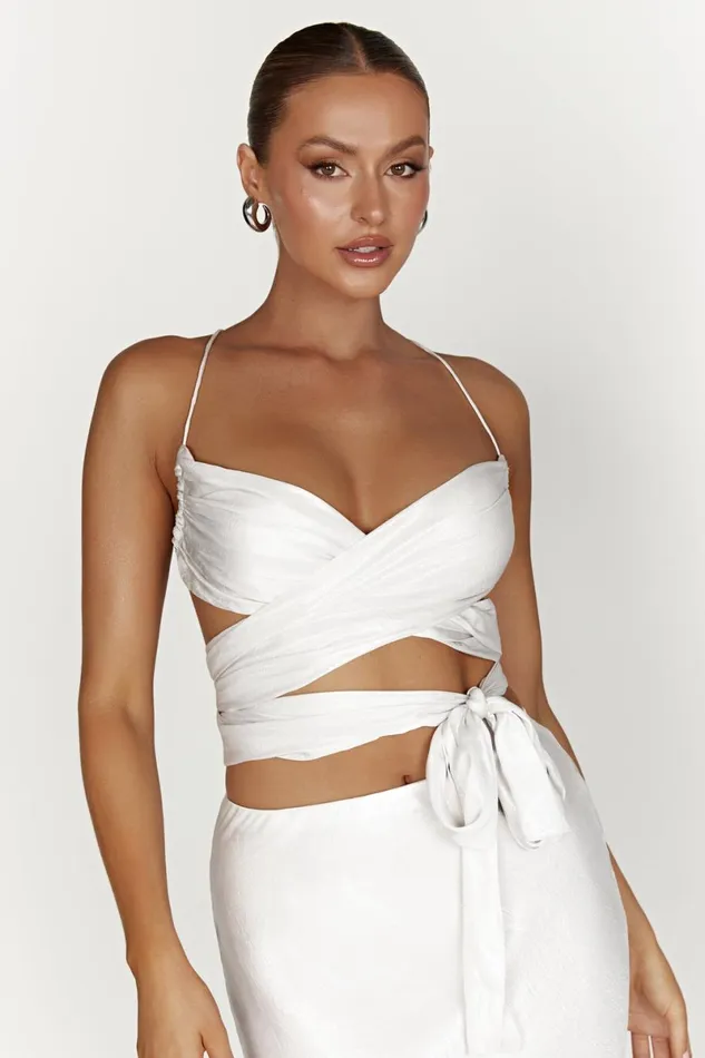 Meshki Crop Tops Georgie Wrap Over Tie Top 8211 Pearl Pearl 8211 Women