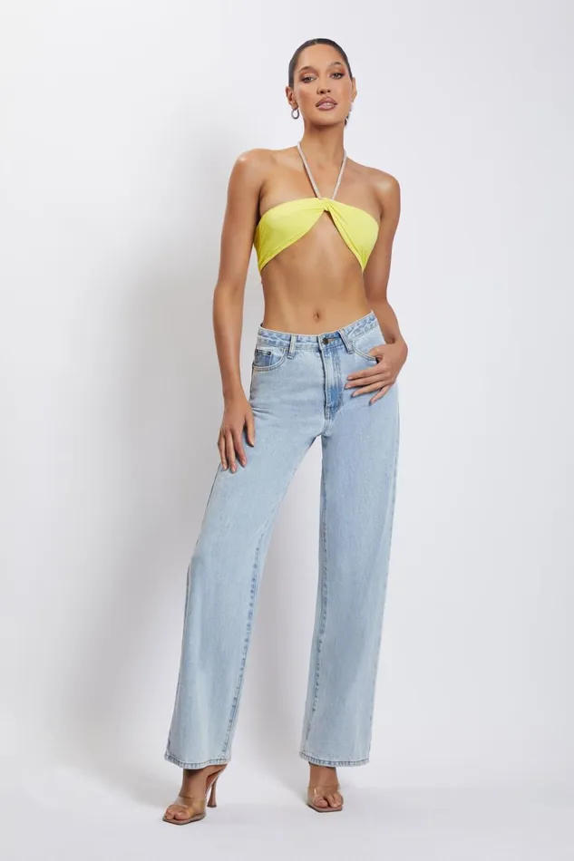 Meshki Crop Tops Lea Diamante Chain Halter Neck Crop Top 8211 Yellow Yellow 8211 Women Meshki Crop Tops Lea Diamante Chain Halter Neck Crop Top 8211 Yellow Yellow 8211 Women