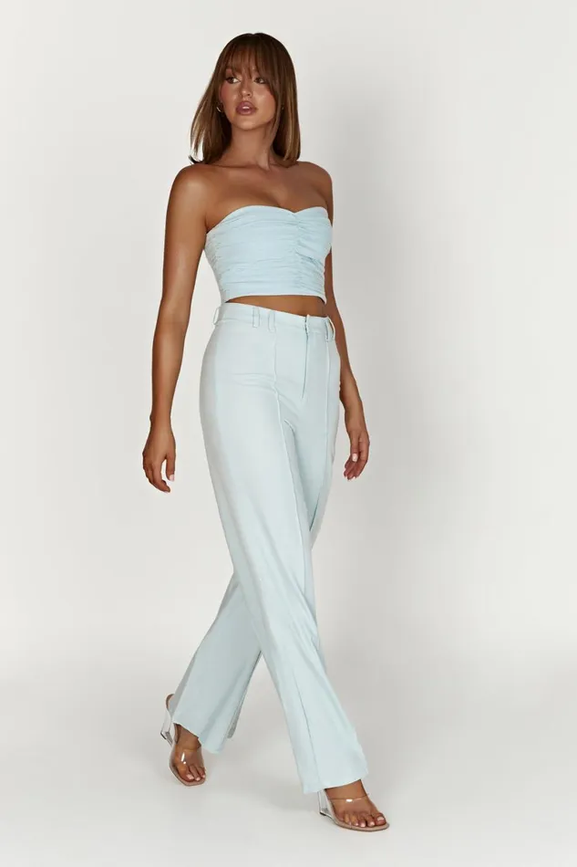 Meshki Crop Tops Mckenna Gathered Linen Top 8211 Powder Blue Powderblue 8211 Women Meshki Crop Tops Mckenna Gathered Linen Top 8211 Powder Blue Powderblue 8211 Women