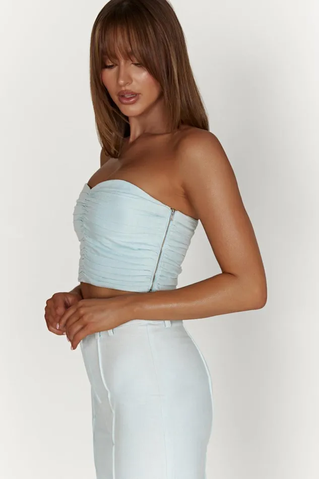 Meshki Crop Tops Mckenna Gathered Linen Top 8211 Powder Blue Powderblue 8211 Women Meshki Crop Tops Mckenna Gathered Linen Top 8211 Powder Blue Powderblue 8211 Women