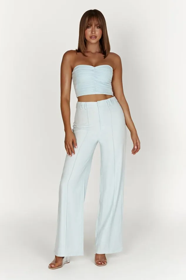 Meshki Crop Tops Mckenna Gathered Linen Top 8211 Powder Blue Powderblue 8211 Women Meshki Crop Tops Mckenna Gathered Linen Top 8211 Powder Blue Powderblue 8211 Women