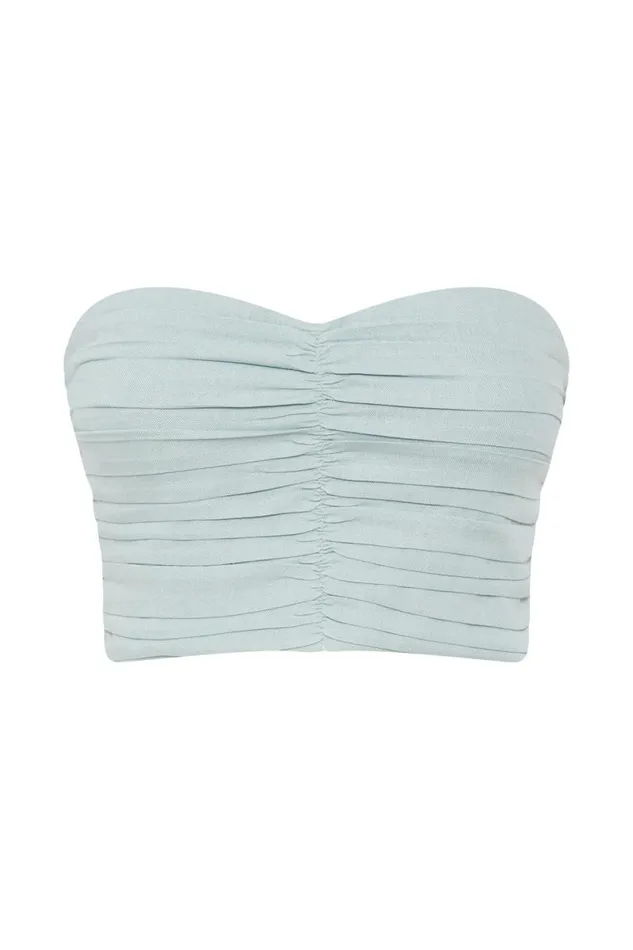 Meshki Crop Tops Mckenna Gathered Linen Top 8211 Powder Blue Powderblue 8211 Women Meshki Crop Tops Mckenna Gathered Linen Top 8211 Powder Blue Powderblue 8211 Women