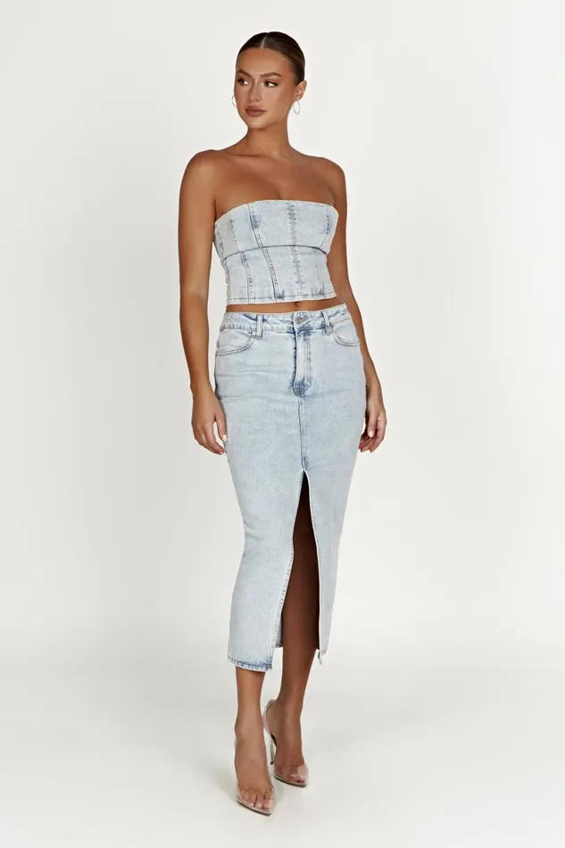 Meshki Denim Acacia Denim Midi Skirt 8211 Light Blue Lightblue 8211 Women