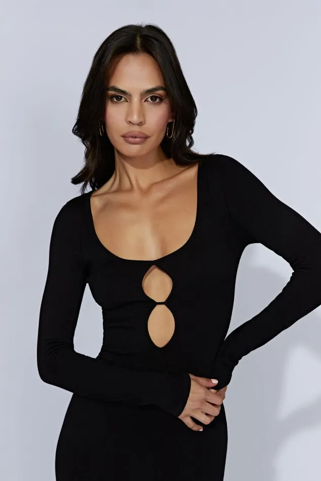 Meshki Maternity Dresses Birdie Long Sleeve Knit Mini Dress 8211 Black Black 8211 Women