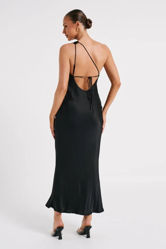 Meshki Maxi Dresses Alejandra One Shoulder Satin Maxi Dress 8211 Black Black 8211 Women