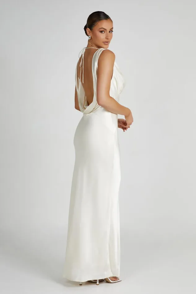 Meshki Maxi Dresses Angelique Satin Cowl Back Maxi Dress 8211 Ivory Ivory 8211 Women