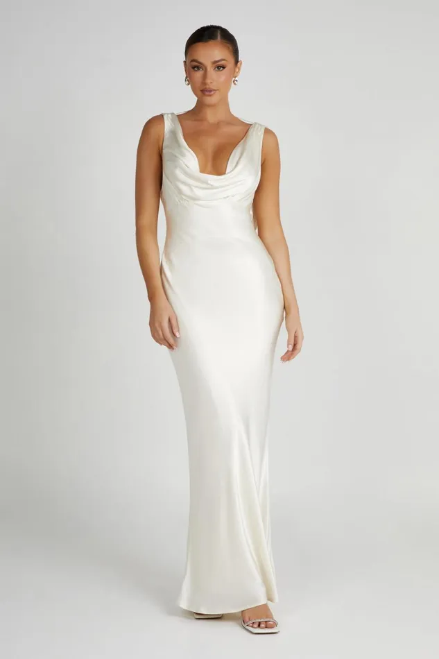 Meshki Maxi Dresses Angelique Satin Cowl Back Maxi Dress 8211 Ivory Ivory 8211 Women