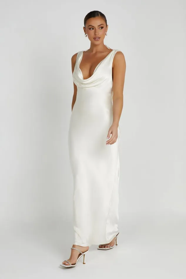 Meshki Maxi Dresses Angelique Satin Cowl Back Maxi Dress 8211 Ivory Ivory 8211 Women