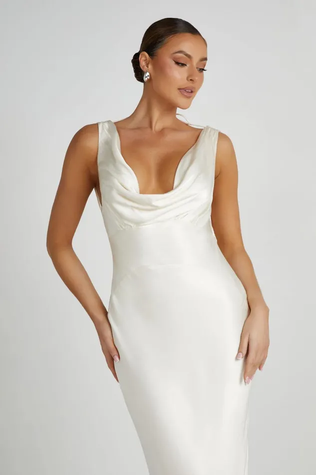 Meshki Maxi Dresses Angelique Satin Cowl Back Maxi Dress 8211 Ivory Ivory 8211 Women
