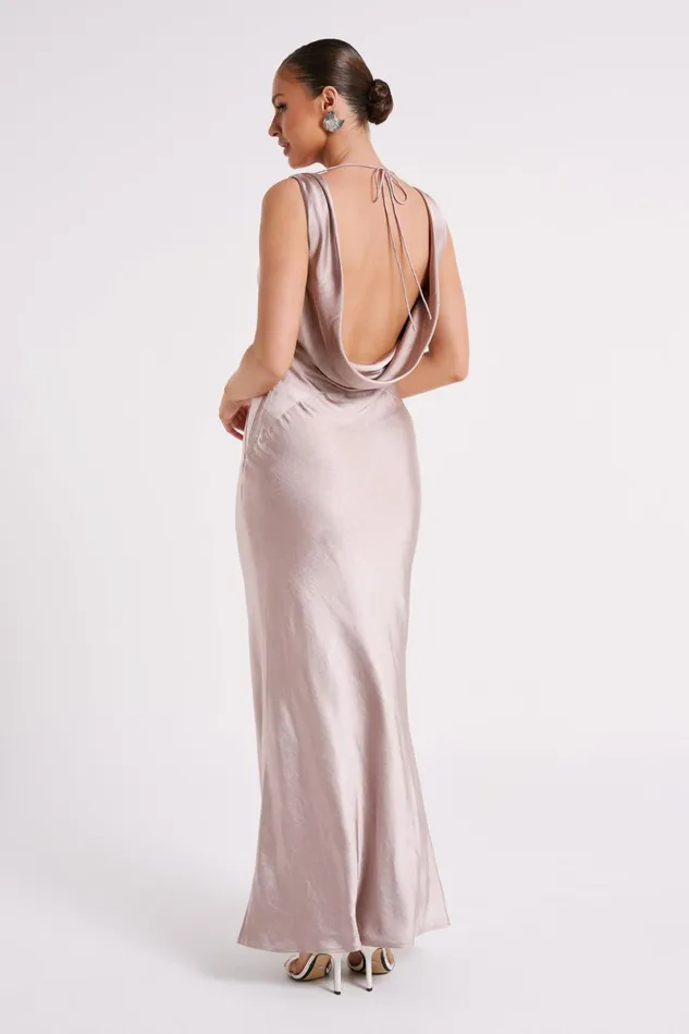Meshki Maxi Dresses Angelique Satin Cowl Back Maxi Dress 8211 Taupe Taupe 8211 Women