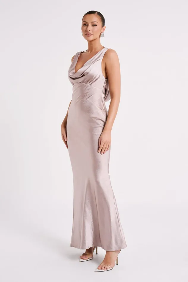 Meshki Maxi Dresses Angelique Satin Cowl Back Maxi Dress 8211 Taupe Taupe 8211 Women