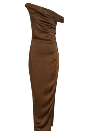 Meshki Maxi Dresses Arianne Draped Satin Maxi Dress 8211 Dark Chocolate Dark Chocolate 8211 Women