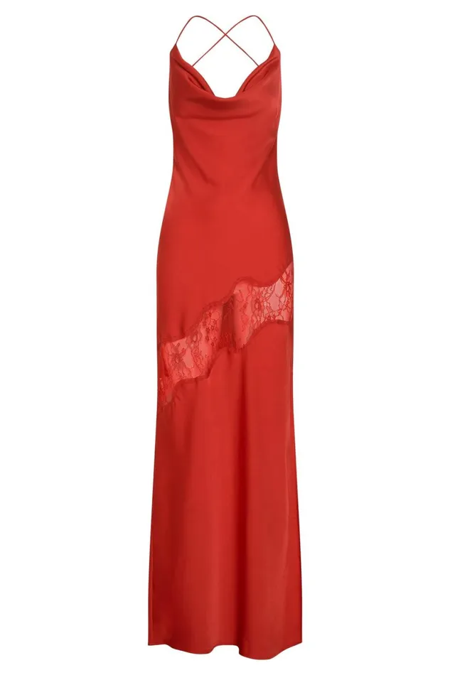 Meshki Maxi Dresses Chandra Lace Detail Satin Maxi Dress 8211 Red Red 8211 Women