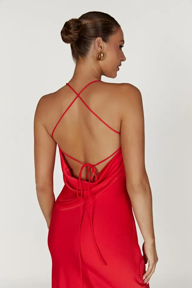 Meshki Maxi Dresses Chandra Lace Detail Satin Maxi Dress 8211 Red Red 8211 Women