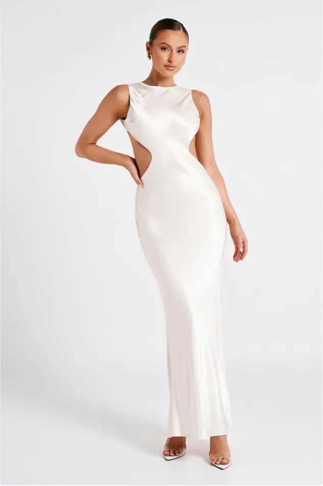 Meshki Maxi Dresses Electra Satin Cut Out Maxi Dress 8211 Ivory Ivory 8211 Women