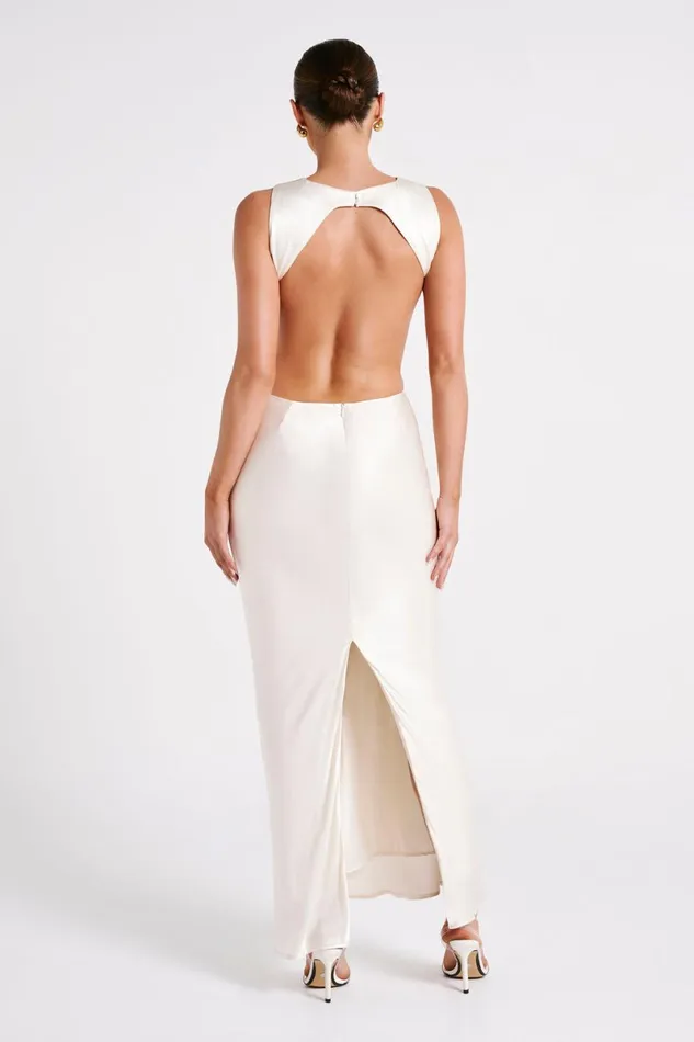 Meshki Maxi Dresses Electra Satin Cut Out Maxi Dress 8211 Ivory Ivory 8211 Women