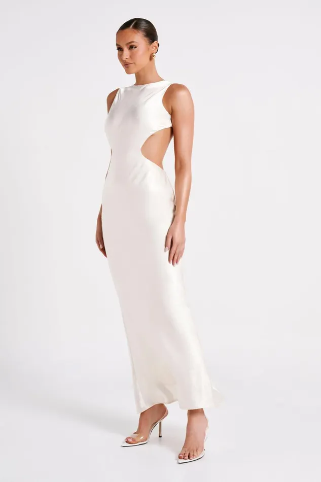 Meshki Maxi Dresses Electra Satin Cut Out Maxi Dress 8211 Ivory Ivory 8211 Women