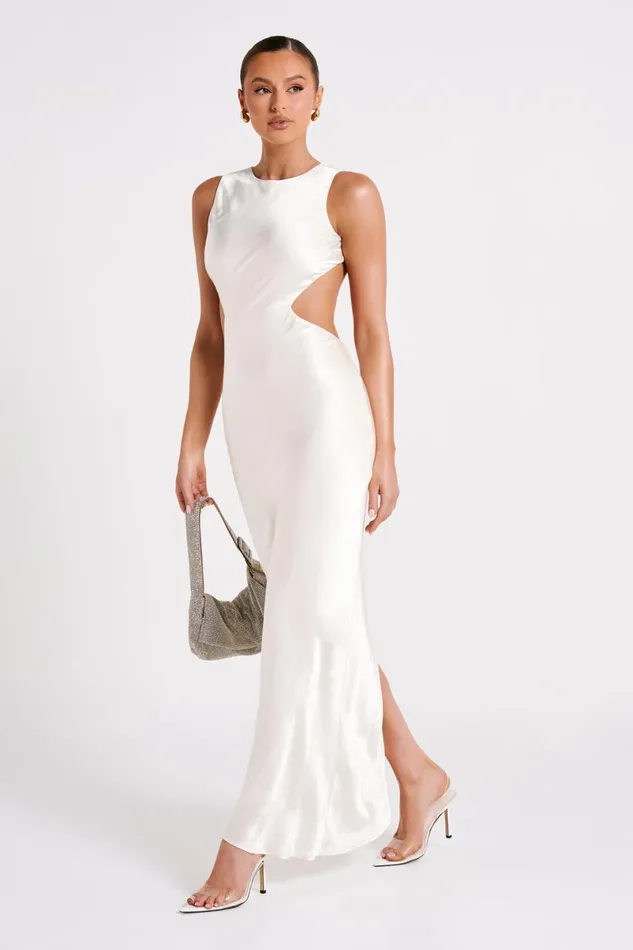 Meshki Maxi Dresses Electra Satin Cut Out Maxi Dress 8211 Ivory Ivory 8211 Women